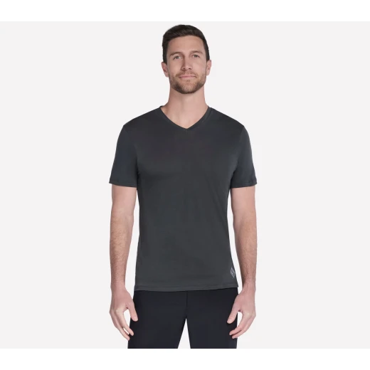 Skechers Men's GO DRI Pima Signature V Neck Short Sleeve Tee Shirt Ultra Breathable Soft Comfort Moisture Wicking Grey Size Small Athletic Wear 100% Cotton - Skechers - Image 4