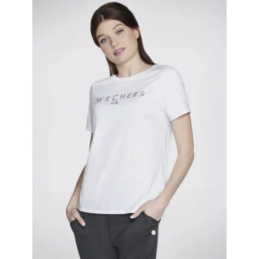 تي شيرت سكيتشرز النسائي Shine Tee أبيض مزيج قطن بأكمام قصيرة - سكيتشرز - Image 2
