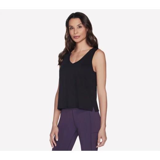 Two T's Women's Godri Define V Neck Tank Top Black Large Premium Satin Finish Cami Soft Luxurious Feel Layering Piece Perfect Wardrobe Essential - Skechers - Image 2