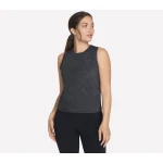 Skechers Go Dri Serenity Heather Tank Top Women's Black Size Large Sleeveless High Neck Breathable Fabric with Sheathed Elastic Sides and Fixed Gathering Activewear 2024 - Skechers