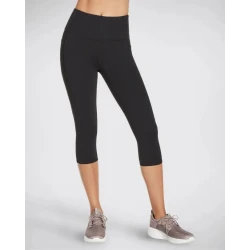 Skechers GO WALK Wear High Waisted Capri Legging for Women in Black, Featuring GOFLEX Fabric, Chafe Free Seams, and Exterior Side Pockets, Size Small, Athletic Style