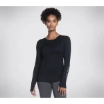 Skechers GO WALK Wear GO DRI SWIFT Women's Long Sleeve Crew Top Black Size M Moisture Wicking Quick Drying Brushed Fabric Crew Neck High Low Hem WLT194 - Skechers