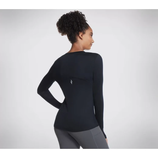 Skechers GO WALK Wear GO DRI SWIFT Women's Long Sleeve Crew Top Black Size M Moisture Wicking Quick Drying Brushed Fabric Crew Neck High Low Hem WLT194 - Skechers - Image 3