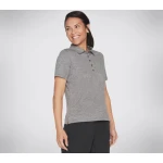Skechers Go Walk Wear Diamond Blissful Club Polo Shirt for Women, Charcoal, Size Large, GO DRI Fabric, Breathable and Comfortable, Short Sleeves, Side Slit Hem - Skechers
