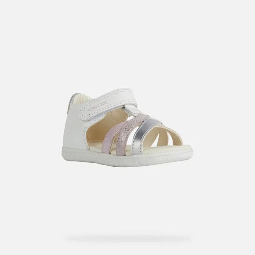 Alul Baby Girls' Sandals White Pink 25 Lightweight Breathable - Geox - Image 3