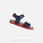 Geox Chalki Baby Sandals Navy Blue Mickey Mouse Print First Step Adjustable 23. Breathable Anatomical Design for Summer Comfort. Easy Fastening and Durable Leather Effect Material. - Geox