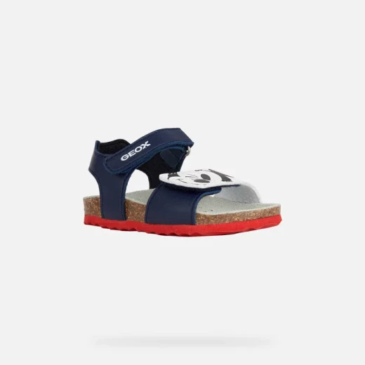 Geox Chalki Baby Sandals Navy Blue Mickey Mouse Print First Step Adjustable 23. Breathable Anatomical Design for Summer Comfort. Easy Fastening and Durable Leather Effect Material. - Geox - Image 3