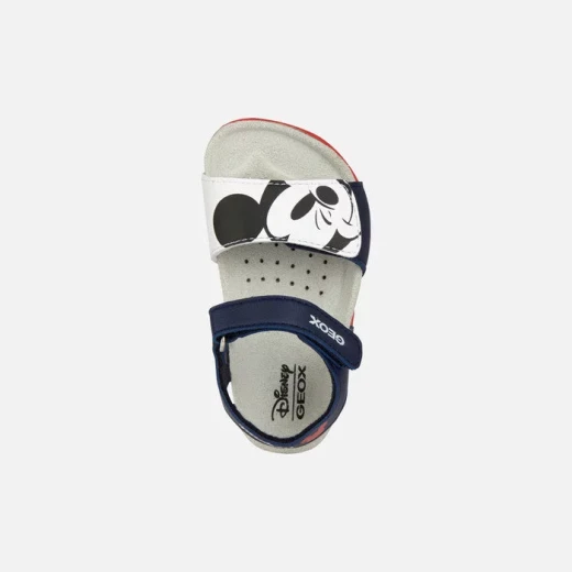 Geox Chalki Baby Sandals Navy Blue Mickey Mouse Print First Step Adjustable 23. Breathable Anatomical Design for Summer Comfort. Easy Fastening and Durable Leather Effect Material. - Geox - Image 5