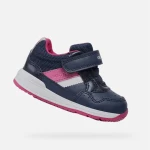 RISHON BABY Biglia Navy First Steps Shoes for Girls, Breathable and Comfortable Nappa Leather Toddler Footwear with Fuchsia Pink Detailing, Sizes 23, Easy On and Off - Geox