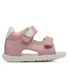 Geox Macchia Baby Girls Sandals Rose, First Steps Nappa Leather & Leather Effect Material, Double Riptape Closure, Closed Back, Support & Protection, Size 24