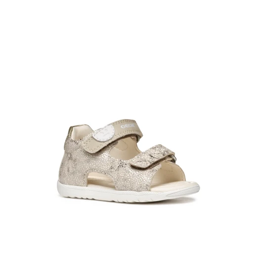 Geox Macchia Baby Sandals Beige Suede Leather 24 First Steps Shoes for Baby Girls Closed Back Double Riptape Closure Flexible Lightweight Support Protection - Geox - Image 4