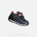 Geox Each Baby Navy Blue Leather and Suede First Steps Shoes for Little Explorers with Red Detailing, Easy Velcro Closure, Size 24 - Geox