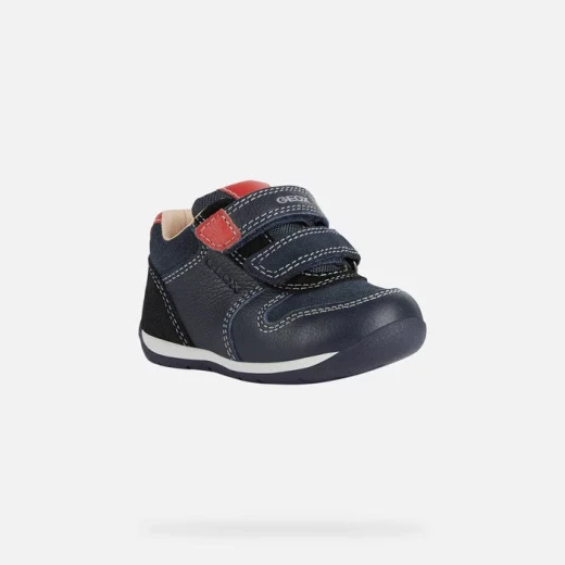 Geox Each Baby Navy Blue Leather and Suede First Steps Shoes for Little Explorers with Red Detailing, Easy Velcro Closure, Size 24 - Geox - Image 3