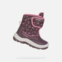 Geox Flanfil ABX Baby Girls' Waterproof Ankle Boots in Pink with Leather-Effect Upper and Printed Nylon, Perfect for Cold Winter Days, Size 22