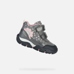 Geox Baltic ABX Baby Girls' Waterproof Mountain Boots Grey and Pink Polka Dot Design with Flower Detail Size 23 Protects Feet from Rain Outdoor Fashion