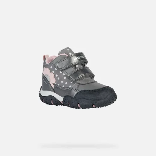 Geox Baltic ABX Baby Girls' Waterproof Mountain Boots Grey with Polka Dots and Flower Detail Size 24. Perfect for Outdoor Adventures, Fast Delivery Available. - Geox - Image 3
