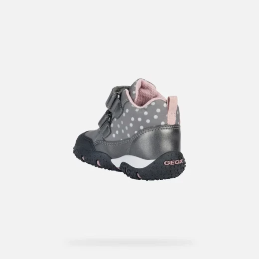 Geox Baltic ABX Baby Girls' Waterproof Mountain Boots Grey and Pink Polka Dot Design with Flower Detail Size 23 Protects Feet from Rain Outdoor Fashion - Geox - Image 4
