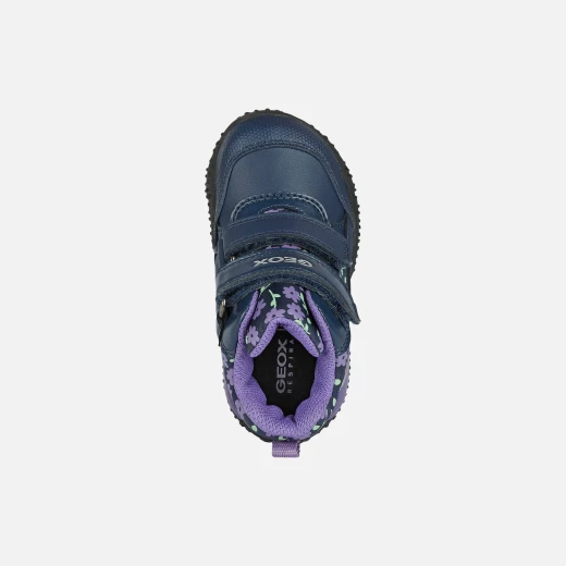 Geox Baltic ABX Baby Girls' Waterproof Mid Cut Shoes Navy Blue Purple Flower Print Leather Effect Nylon Upper Size 25 Adventure Ready - Geox - Image 5
