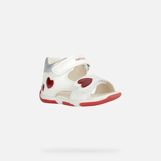 TAPUZ Baby Girls' Sandals White Breathable First Step Sandals with Heart Detail Size 22 for Sweet Outfit. Crafted from Nappa and Glittering Patent, Fast Delivery - Geox - Image 3