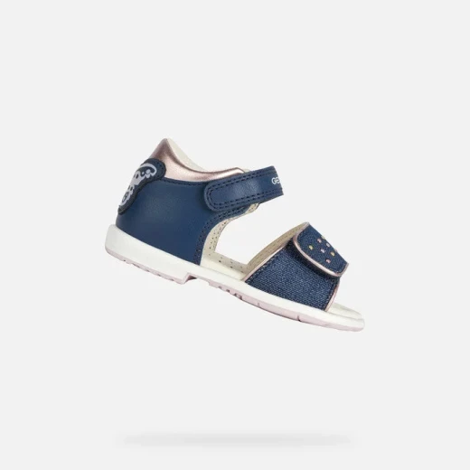 Geox Verred Baby Girls' Sandals Airforce Blue Pink Nappa Canvas Rhinestone Butterfly Design Lightweight Flexible 26 Size Ideal For Summer Outings Breathable Comfortable - Avio - Image 2