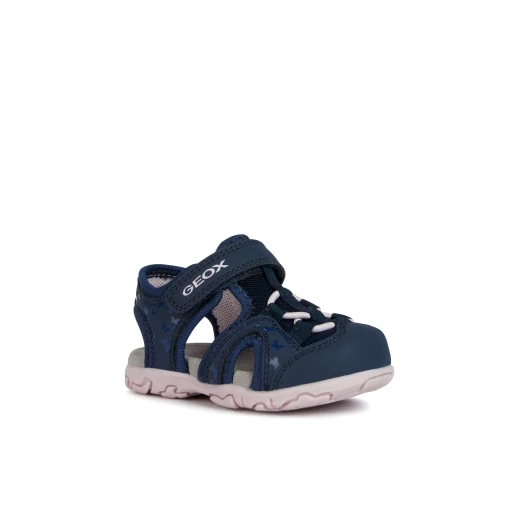 Geox Baby Flaffee Sandals Navy Size 24 Closed Toe Breathable Leather Effect Mesh Riptape Closure with Printed Details for Baby Girls Comfortable and Stylish - Geox - Image 3