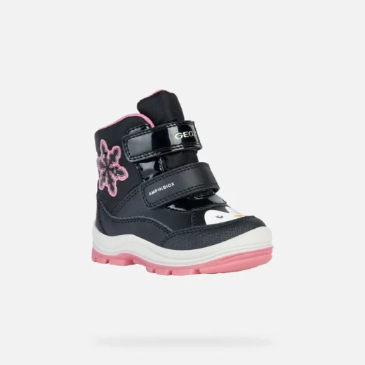 Geox Flanfil ABX Baby Girls' Waterproof Ankle Boots Black with Fuchsia Pink Snowflake Design 22 Perfect for Cold Weather and Rainy Days, Easy On and Off - Geox - Image 3