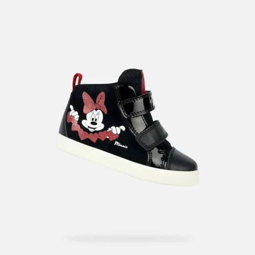 Geox Kilwi Baby Minnie Mouse Sneakers Black Leather Suede Patent 23 Breathable Urban Style Disney Collaboration Comfortable Flexy Design Fast Delivery Easy Exchange - Geox - Image 2