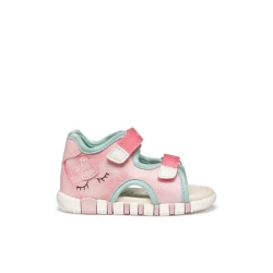 Iupidoo Baby Sandal Salmon, Flexible Cushioned First Steps for Baby Girls, Hi-Shine Fabric and Leather Effect, Size 24, Sporty Casual Vibe