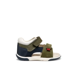 Zapito Baby Boys' First Steps Sandals in Green Suede and Waxed Leather, Closed Back Design for Comfort and Support, Size 24