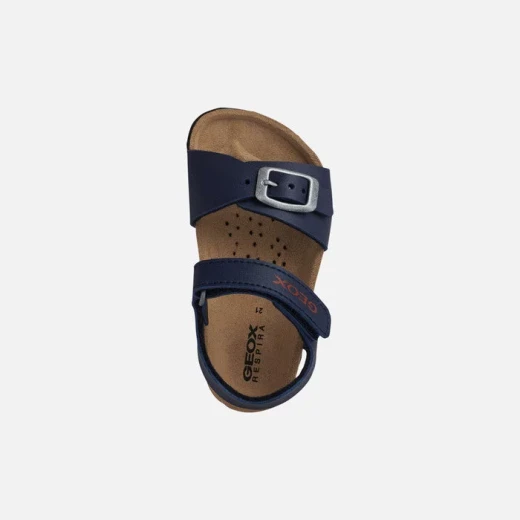Chalki Baby Boys Sandals Navy Blue Leather Effect Adjustable 26 - Geox - Image 3