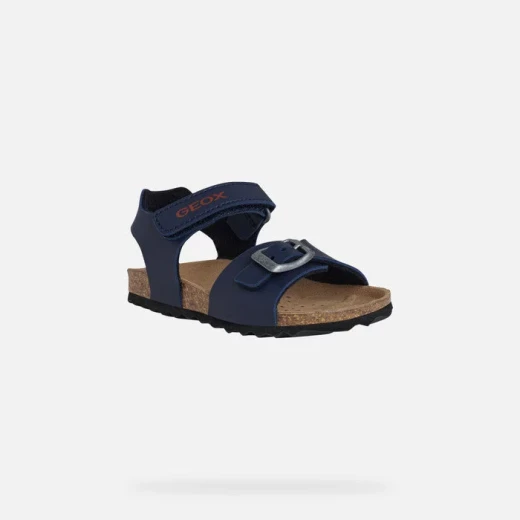 Chalki Baby Boys Sandals Navy Blue Leather Effect Adjustable 24 - Geox - Image 5