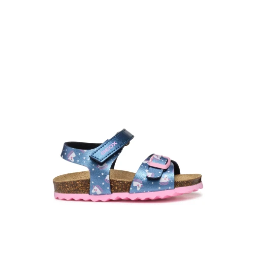 CHALKI BABY Girls Sandals Navy Blue Open Toe Design Adjustable Riptape Closure Pearlescent Leather Effect Material Breathable Anatomic Design Casual Styling Sizes Available: 24 - Geox - Image 2