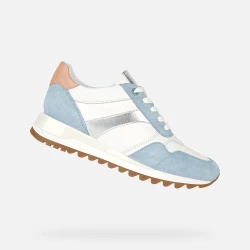 Geox Tabelya Woman's Sneakers in Sky Blue and White: Modern Design Featuring Suede and Nylon Construction, Enhanced Comfort, and Contemporary Style for Women, Size 41