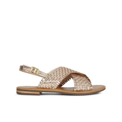 Geox Sozy S Women's Flat Sandals Braided Detail Light Gold Size 36