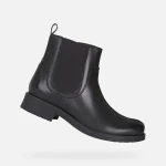 Geox Rewelle Woman's Ankle Boots in Black Nappa Leather, Biker Style Design, Featuring Elastic Panel, Breathable Sole with Grip, Size 38, Urban Everyday Fashion Footwear - Geox