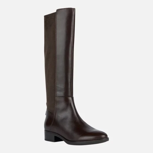Geox Felicity Woman Riding Boots Dark Brown Leather Breathable 36 Equestrian Style Comfortable Easy Entry Elasticated Microfibre Panels Fast Delivery Exchange at GEOX/JOR Stores - Geox - Image 3