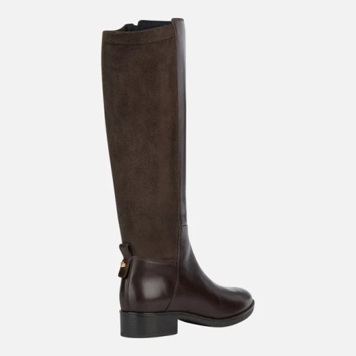Geox Felicity Woman Riding Boots Dark Brown Leather Breathable 36 Equestrian Style Comfortable Easy Entry Elasticated Microfibre Panels Fast Delivery Exchange at GEOX/JOR Stores - Geox - Image 4
