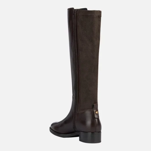 Geox Felicity Woman Riding Boots Dark Brown Leather Breathable 36 Equestrian Style Comfortable Easy Entry Elasticated Microfibre Panels Fast Delivery Exchange at GEOX/JOR Stores - Geox - Image 5