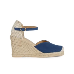 Geox Gelsa Woman Espadrille Sandal AVIO Blue Suede 7 CM Wedge Heel Size 41 Summer Footwear with Fast Delivery and Easy Exchange