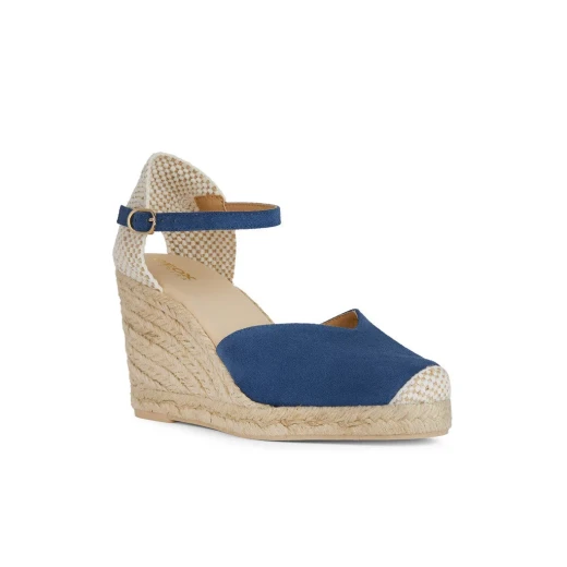 Geox Gelsa Woman Espadrille Sandal AVIO Blue Suede 7 CM Wedge Heel Size 41 Summer Footwear with Fast Delivery and Easy Exchange - Geox - Image 3