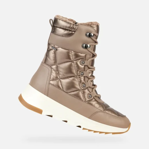 Geox Falena ABX Women's Waterproof Ankle Boots Brown Color Combination Nappa and Quilted Nylon Breathable Design Size 36 Outdoor and City Wear - Geox - Image 2