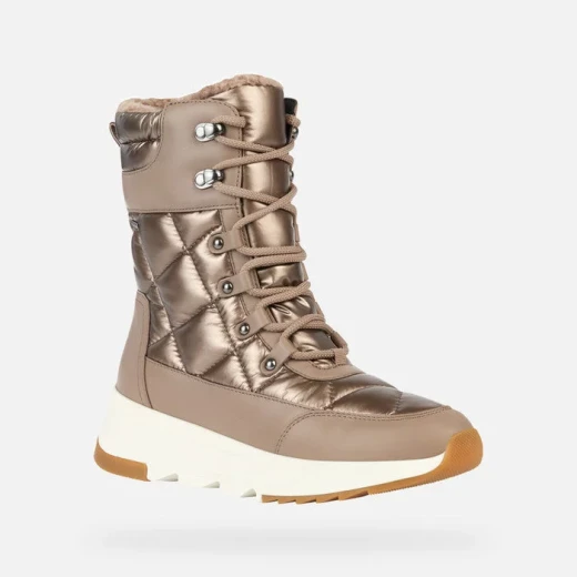 Geox Falena ABX Women's Waterproof Ankle Boots Brown Color Combination Nappa and Quilted Nylon Breathable Design Size 36 Outdoor and City Wear - Geox - Image 3