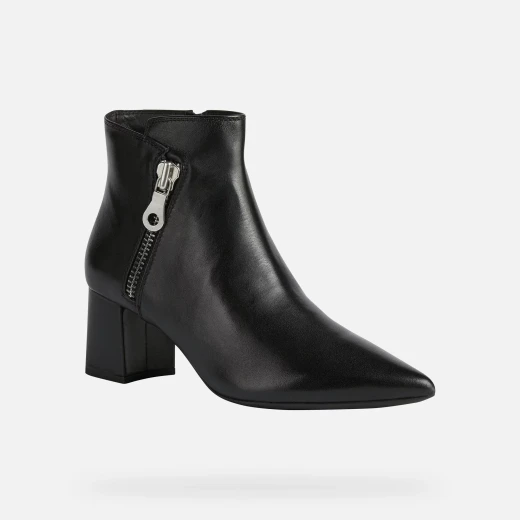 Geox Bigliana Women's Ankle Boots in Black Nappa Leather, Pointed Toe, Column Heel, Size 37, Elegant and Comfortable City Style - Geox - Image 3