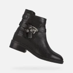 Geox Larysse Women's Ankle Boots Black Leather 37 Breathable Buckle Strap - Geox