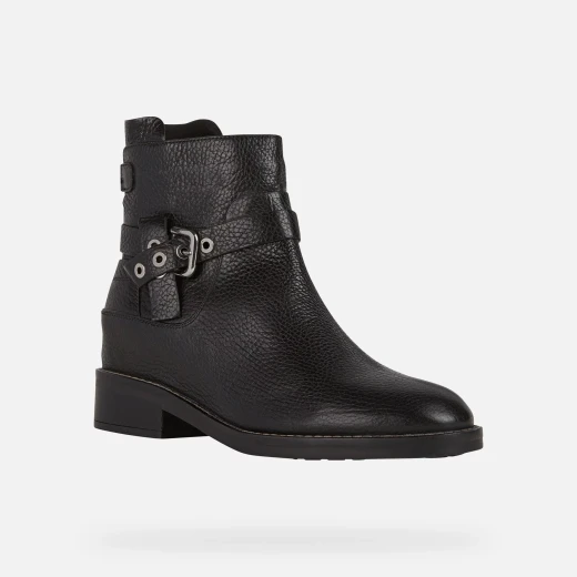 Geox Larysse Women's Black Leather Ankle Boots with Buckle Strap, Breathable Low Heel Design, Size 36, Urban Style Boot for Women - Geox - Image 3
