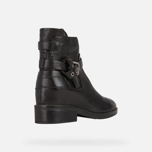 Geox Larysse Women's Black Leather Ankle Boots with Buckle Strap, Breathable Low Heel Design, Size 36, Urban Style Boot for Women - Geox - Image 4