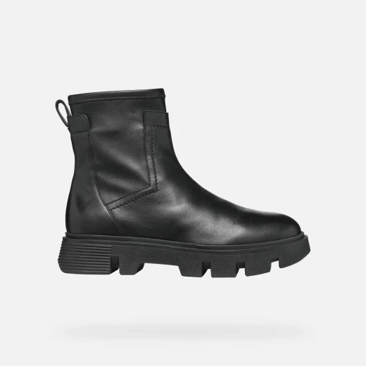 VILDE Woman Black Leather Ankle Boots 36 Breathable Lightweight Comfortable Modern Design Featuring Stretchy Tonal Material Chunky Outsole City Styling D26UAC.043KB.C9997 - Geox - Image 2