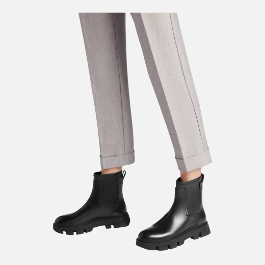 VILDE Woman Black Leather Ankle Boots 36 Breathable Lightweight Comfortable Modern Design Featuring Stretchy Tonal Material Chunky Outsole City Styling D26UAC.043KB.C9997 - Geox - Image 3