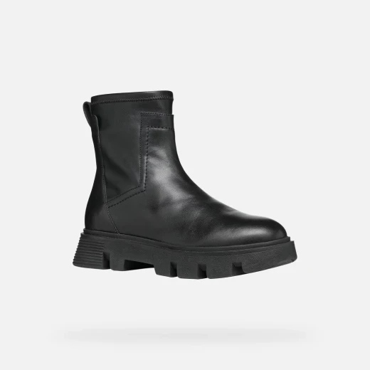 VILDE WOMAN Black Leather Ankle Boots with Breathable and Lightweight Design Featuring Tonal Stretch Material Mix and Chunky Outsole, Size 38, Item Code D26UAC.043KB.C9997 - Vilde - Image 4
