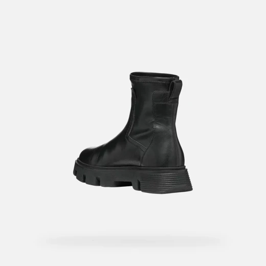 VILDE Woman Black Leather Ankle Boots 36 Breathable Lightweight Comfortable Modern Design Featuring Stretchy Tonal Material Chunky Outsole City Styling D26UAC.043KB.C9997 - Geox - Image 6